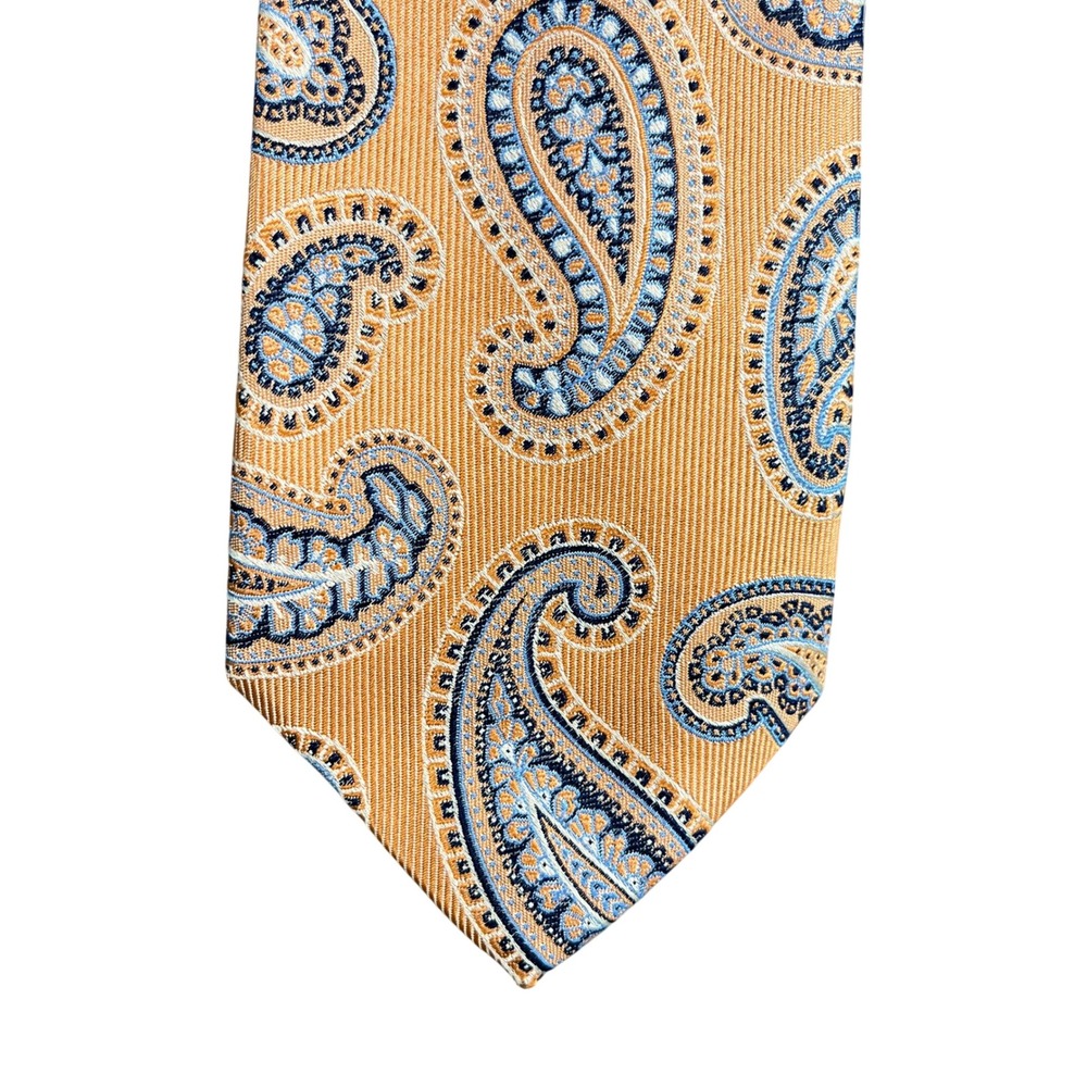Tasso Elba Mens Silk Paisley Tie Orange Blue White Geometric Formal Business